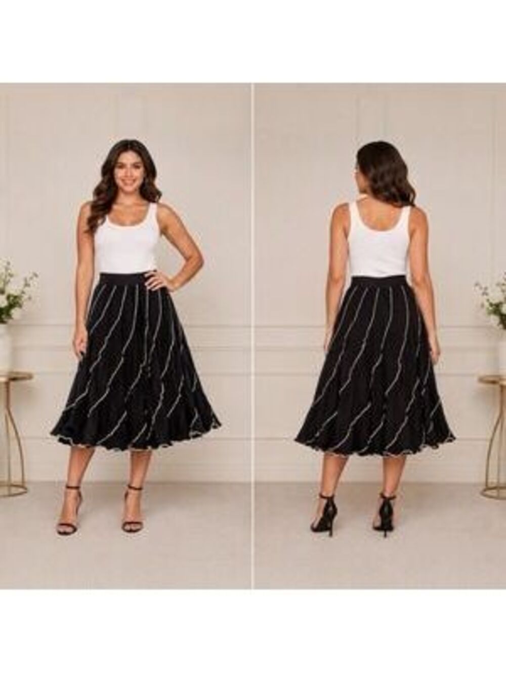 Soft Surroundings Women's Plus Size 1X Black White Stitch Maxi Skirt Boho Long - Picture 2 of 6